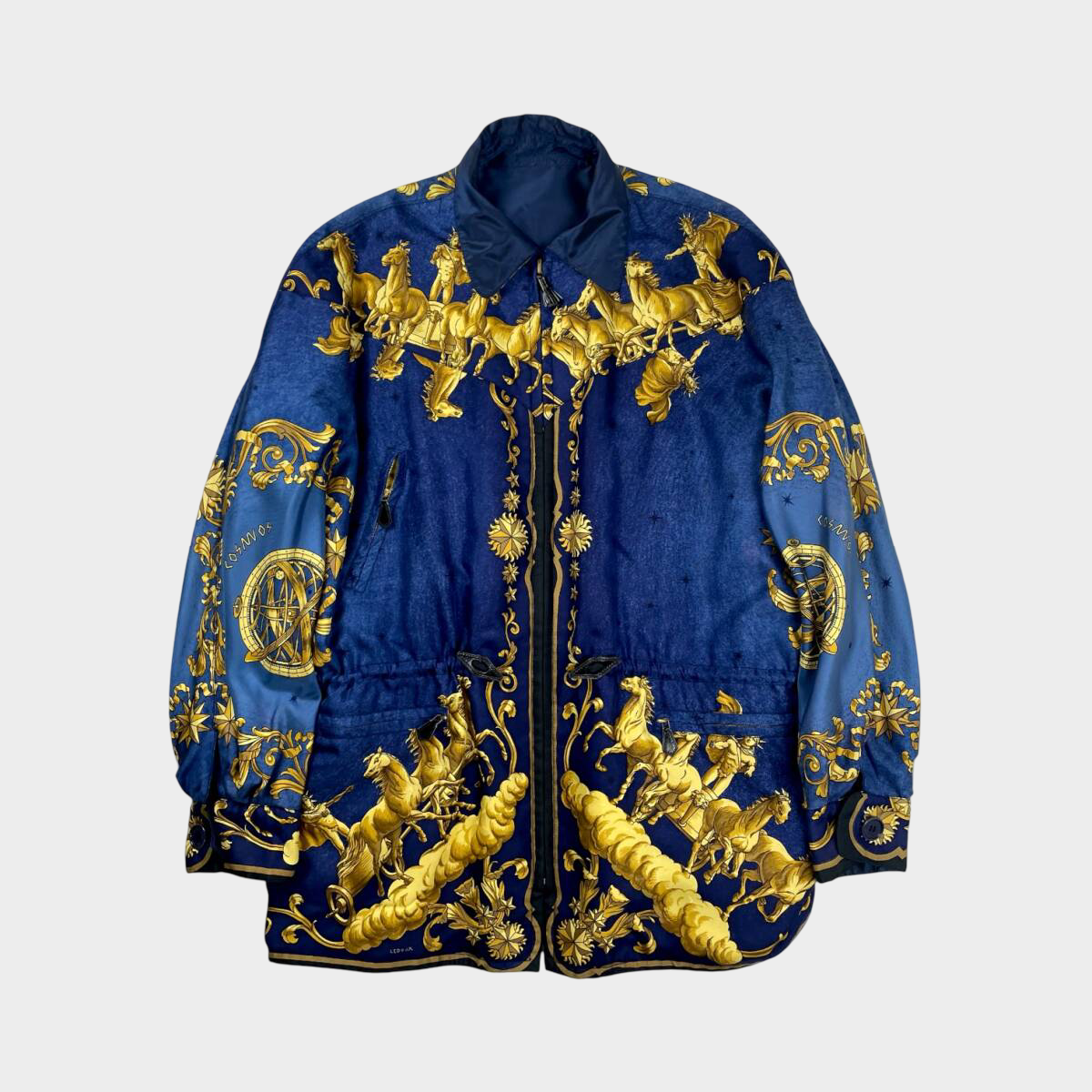 Hermès Vintage “COSMOS” Reversible Silk Jacket — 1980s Carré Motif, Padded French Archive Outerwear