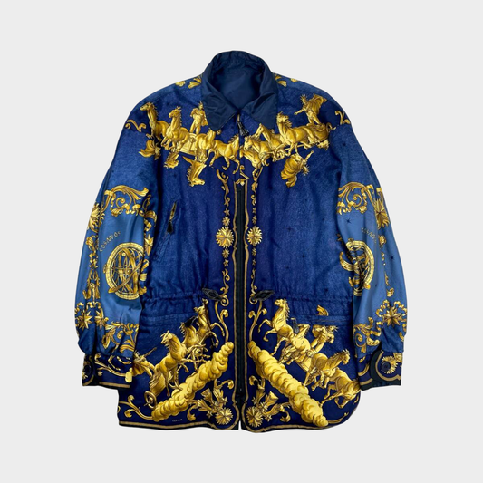 Hermès Vintage “COSMOS” Reversible Silk Jacket — 1980s Carré Motif, Padded French Archive Outerwear