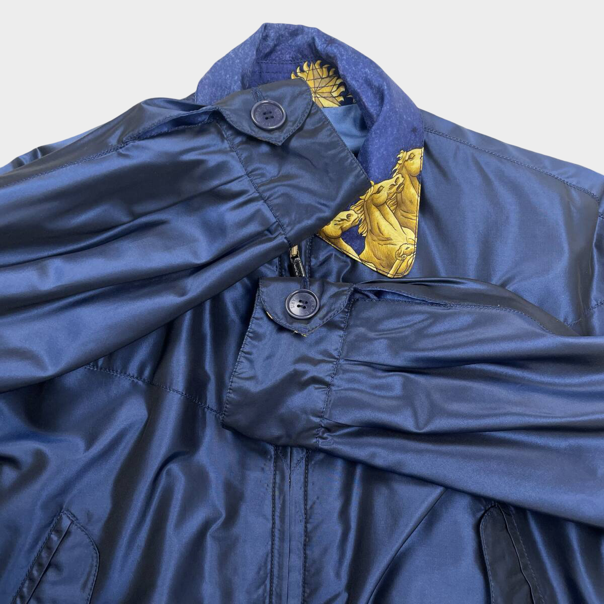 Hermès Vintage “COSMOS” Reversible Silk Jacket — 1980s Carré Motif, Padded French Archive Outerwear