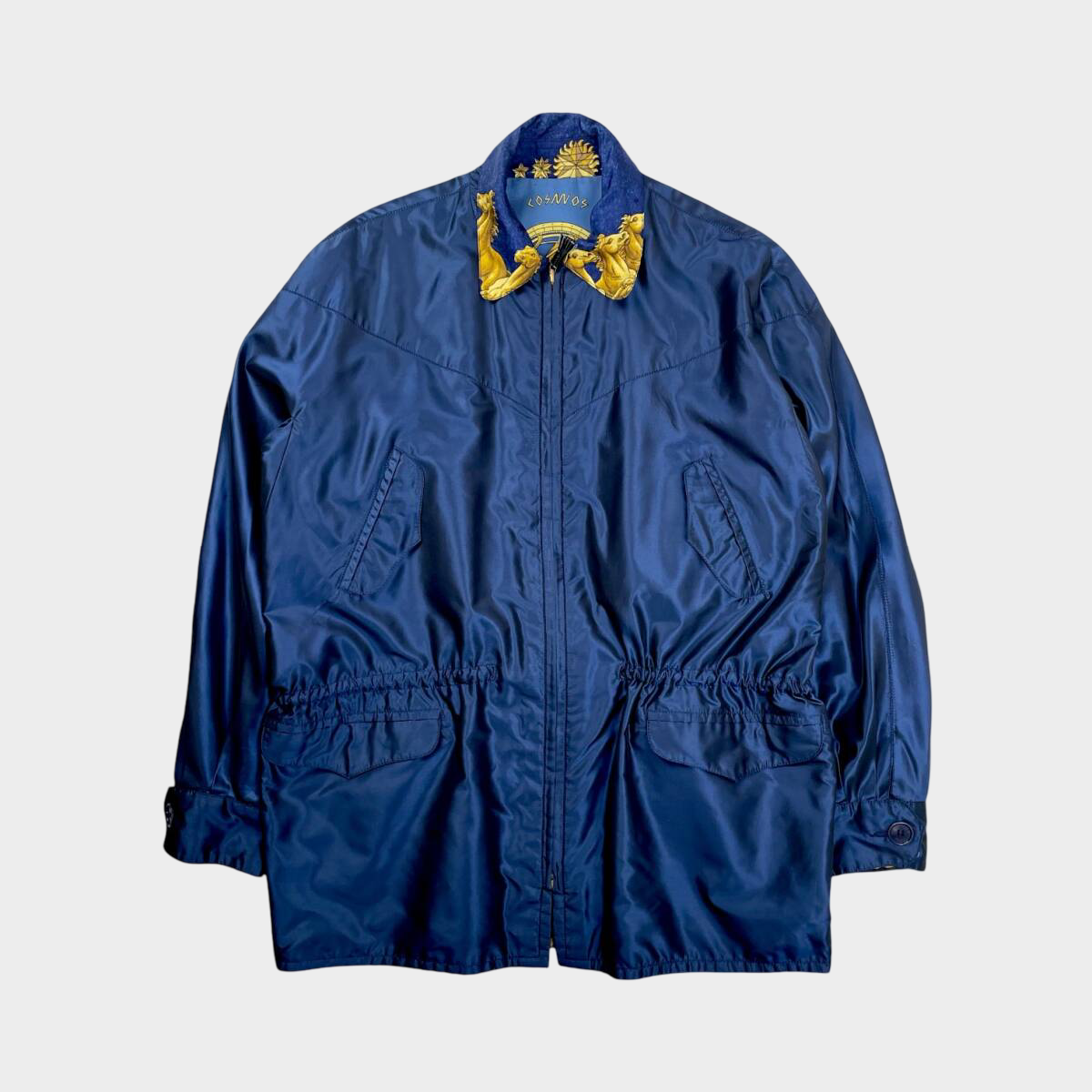 Hermès Vintage “COSMOS” Reversible Silk Jacket — 1980s Carré Motif, Padded French Archive Outerwear