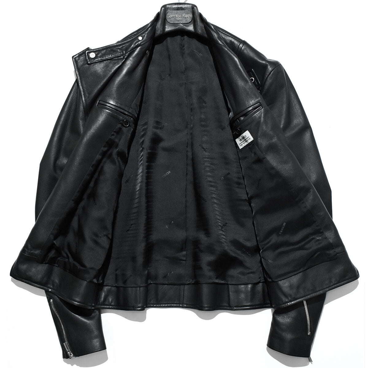 Hermès Commande Particuliere Double Riders Jacket Black Leather Size 46 Special Order Atelier Piece