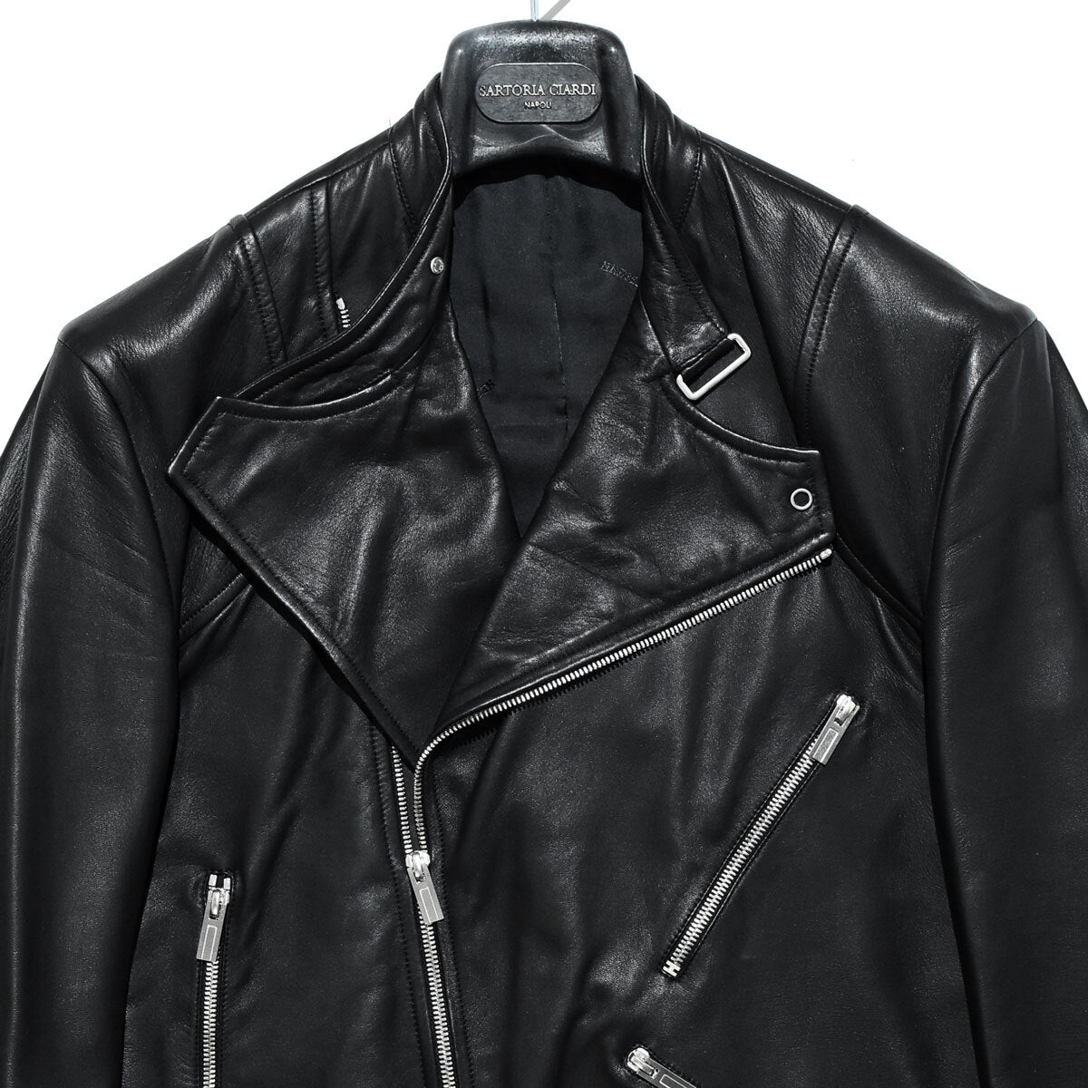 Hermès Commande Particuliere Double Riders Jacket Black Leather Size 46 Special Order Atelier Piece