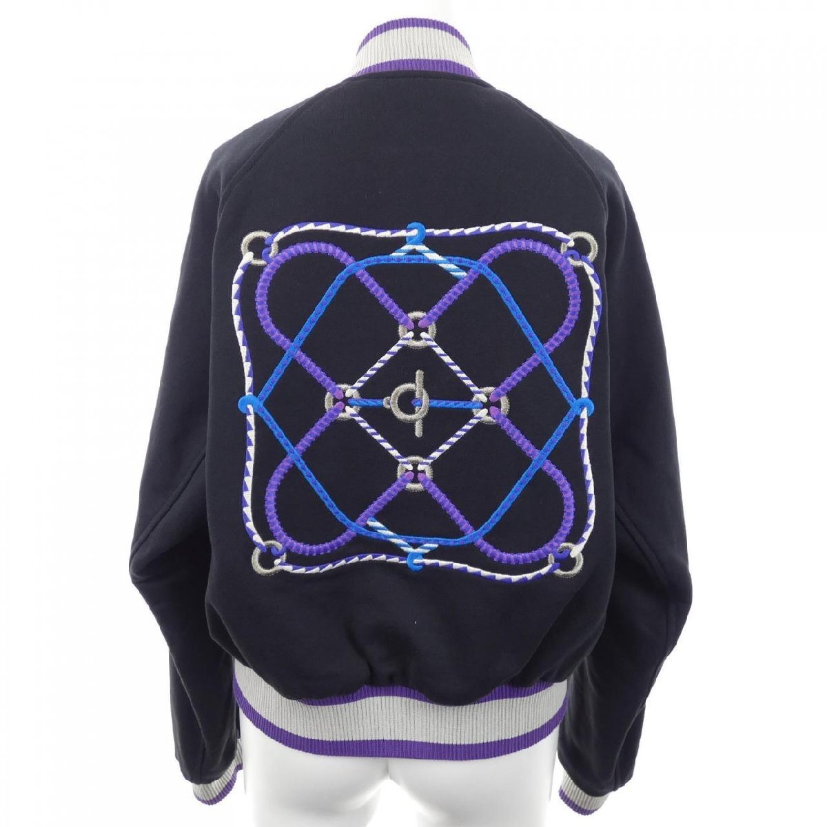 Hermès Figure Artistique Varsity Embroidered Jacket 36 Black Purple Rope Motif Luxury Blouson