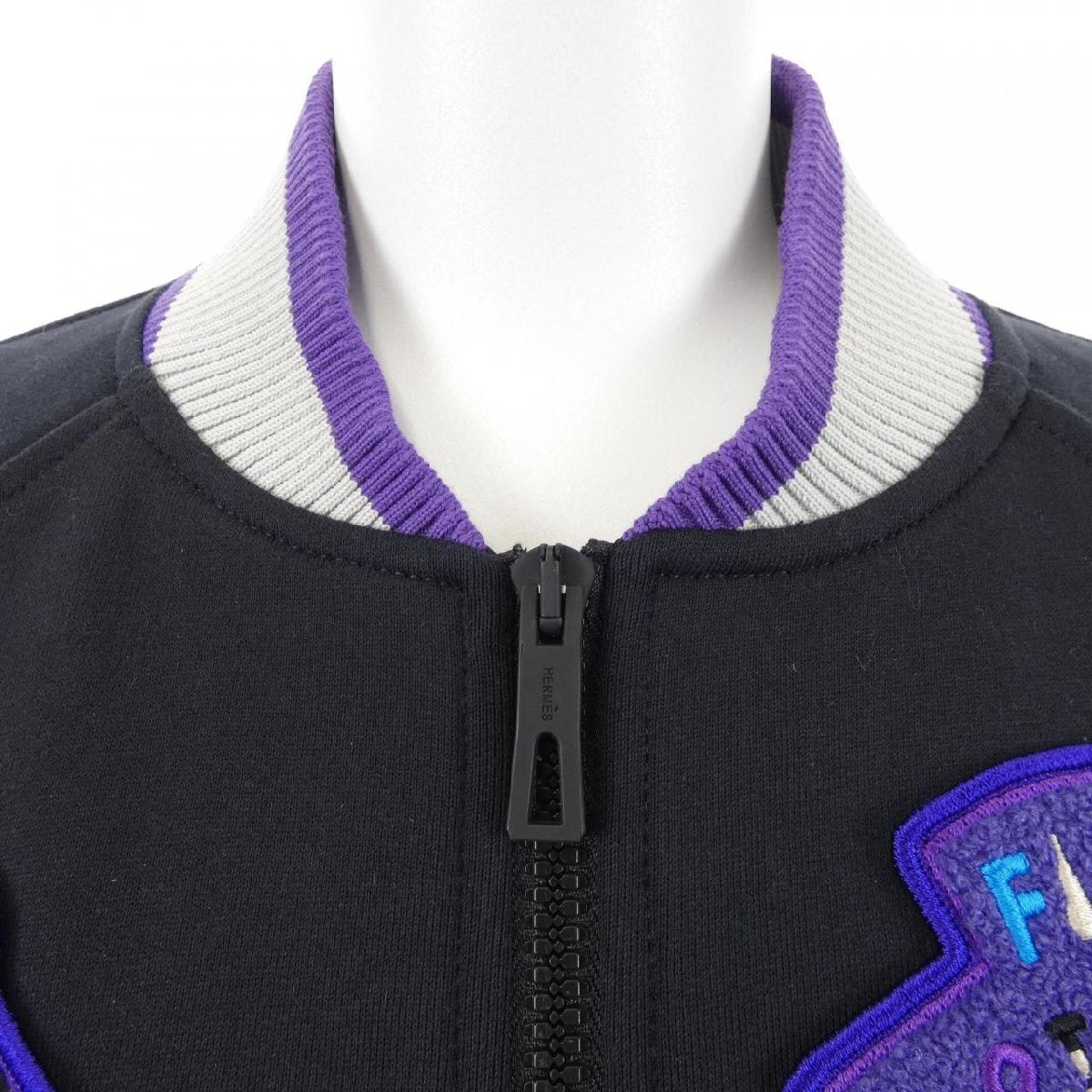 Hermès Figure Artistique Varsity Embroidered Jacket 36 Black Purple Rope Motif Luxury Blouson