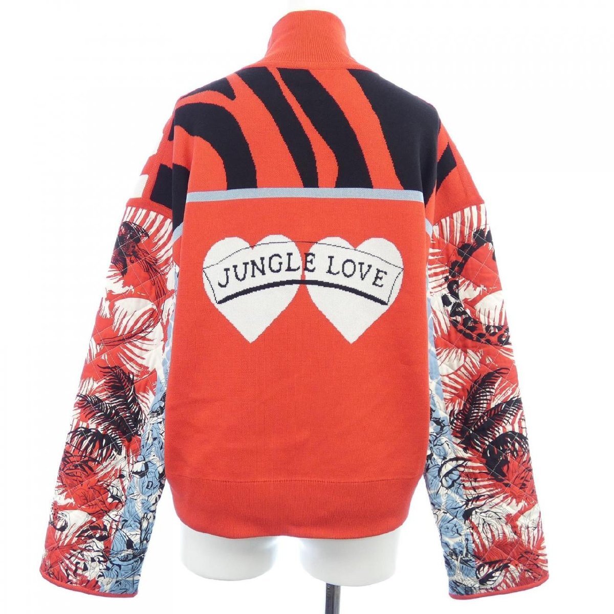 Hermès JUNGLE LOVE Red Heart Zip Jacket Mixed Media Knit Silk Size 36
