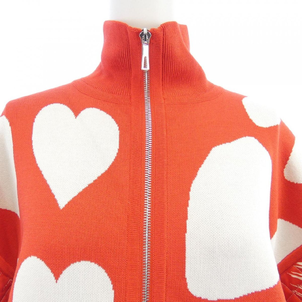 Hermès JUNGLE LOVE Red Heart Zip Jacket Mixed Media Knit Silk Size 36
