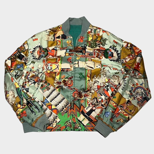 Hermès Kachinas Reversible Silk Bomber Jacket — Kermit Oliver Native American Art, 1992 Archive