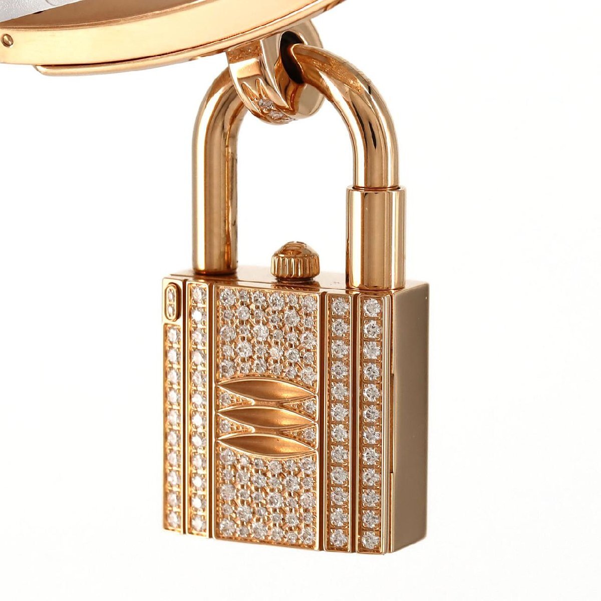 Hermès Kelly Watch KE4.172 PG Diamond Pave Lock & Bracelet – Rose Gold High Jewelry – Mother-of-Pearl Dial – Full Set