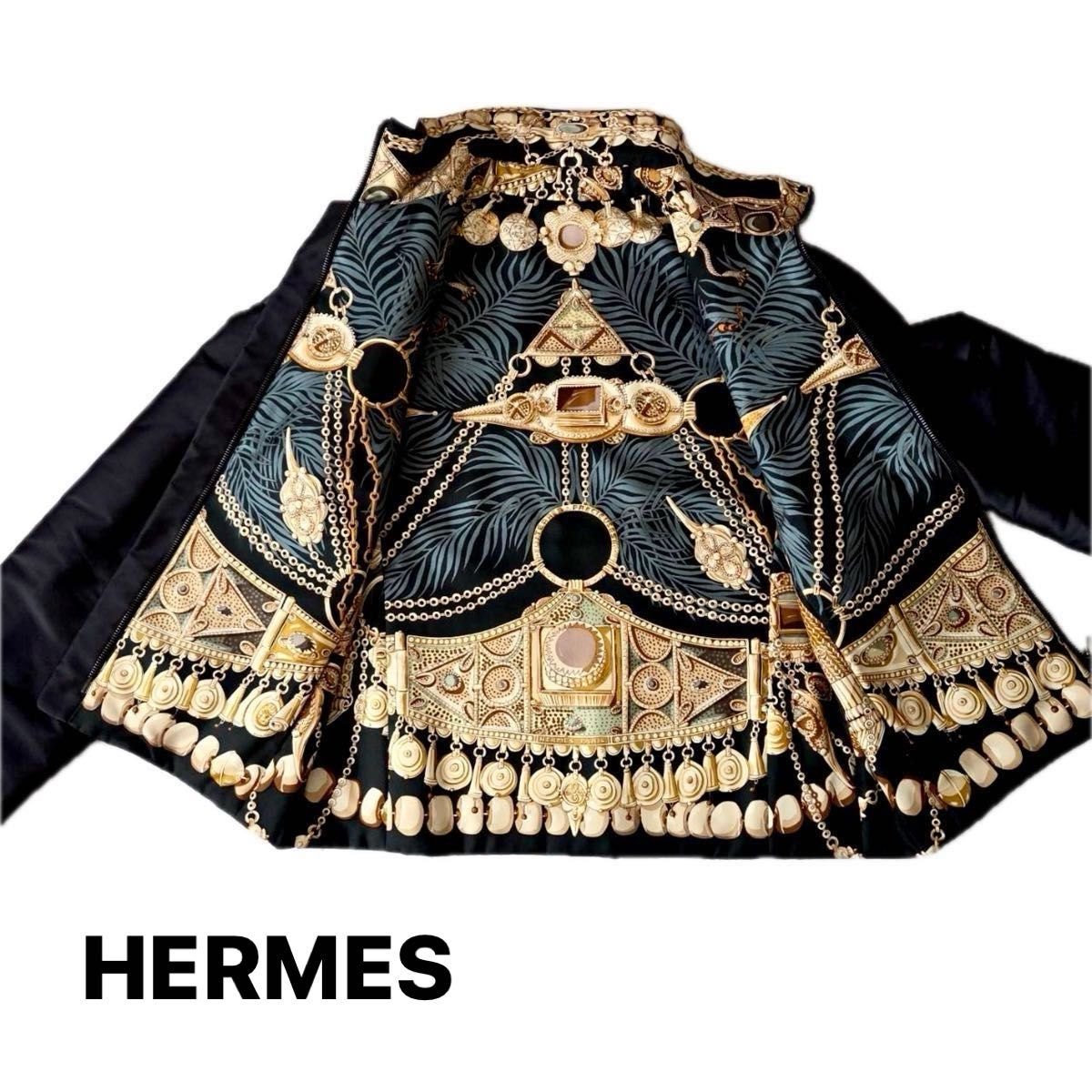 Hermès Margiela Era Reversible Silk Blouson — Gold Baroque Motif, Black Leather Accents, Archive Jacket