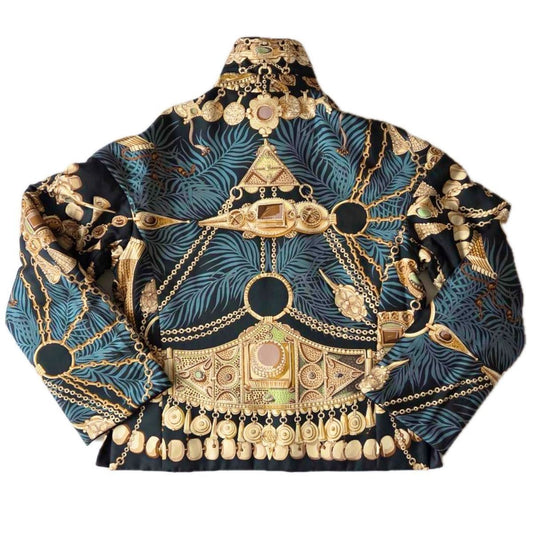 Hermès Margiela Era Reversible Silk Blouson — Gold Baroque Motif, Black Leather Accents, Archive Jacket