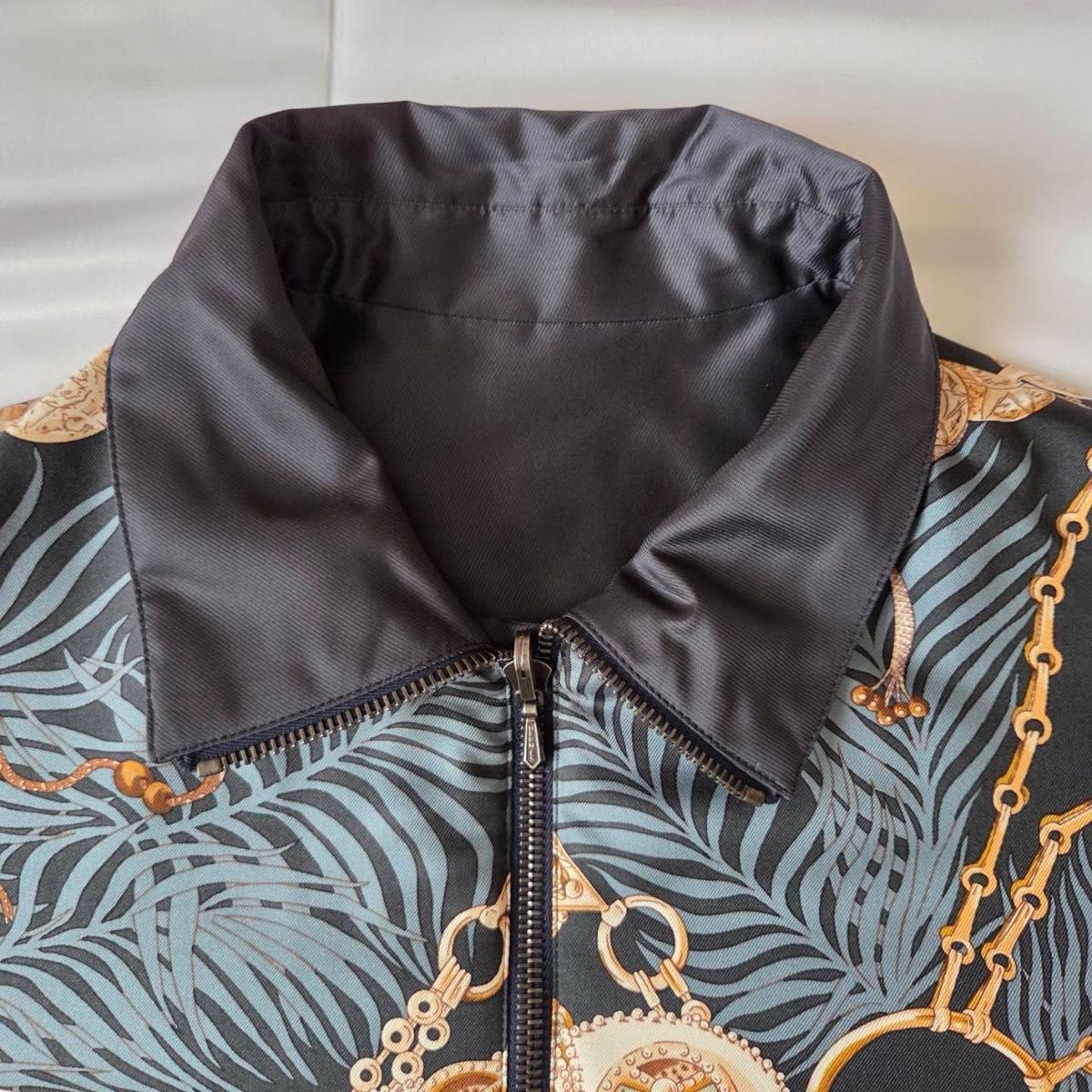 Hermès Margiela Era Reversible Silk Blouson — Gold Baroque Motif, Black Leather Accents, Archive Jacket