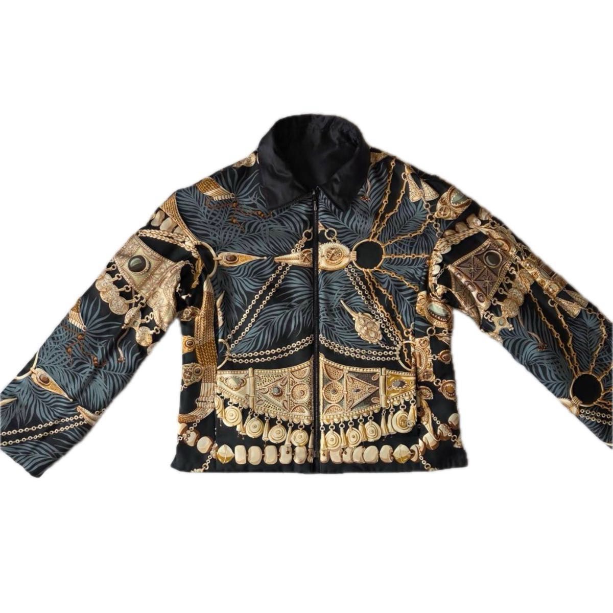 Hermès Margiela Era Reversible Silk Blouson — Gold Baroque Motif, Black Leather Accents, Archive Jacket