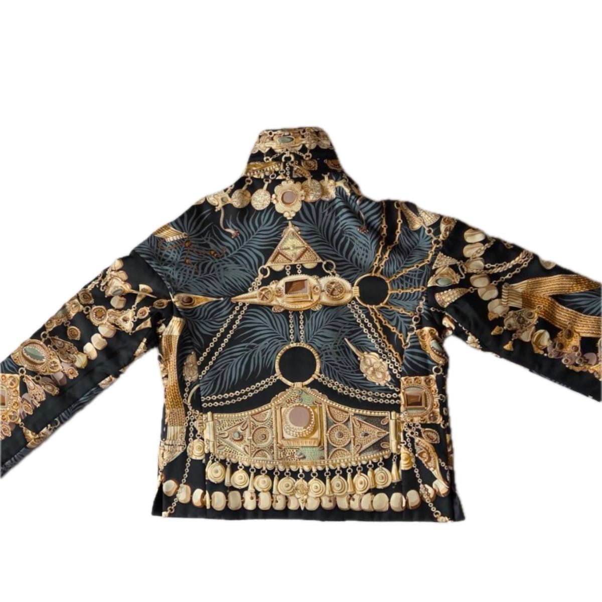 Hermès Margiela Era Reversible Silk Blouson — Gold Baroque Motif, Black Leather Accents, Archive Jacket