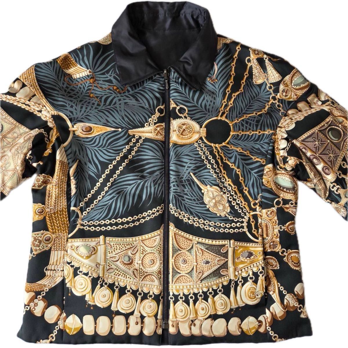 Hermès Margiela Era Reversible Silk Blouson — Gold Baroque Motif, Black Leather Accents, Archive Jacket