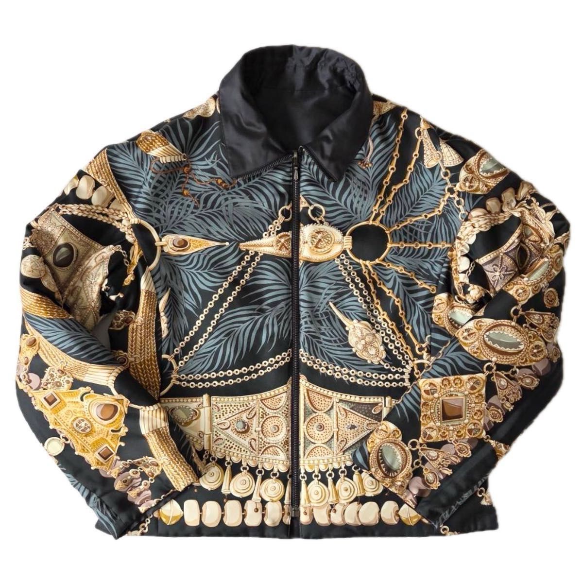 Hermès Margiela Era Reversible Silk Blouson — Gold Baroque Motif, Black Leather Accents, Archive Jacket