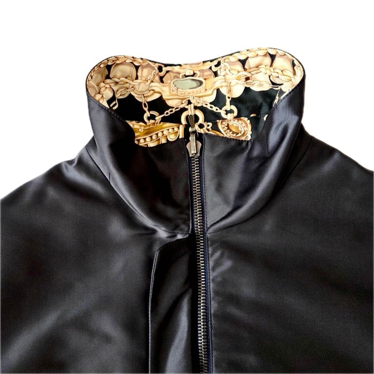Hermès Margiela Era Reversible Silk Blouson — Gold Baroque Motif, Black Leather Accents, Archive Jacket