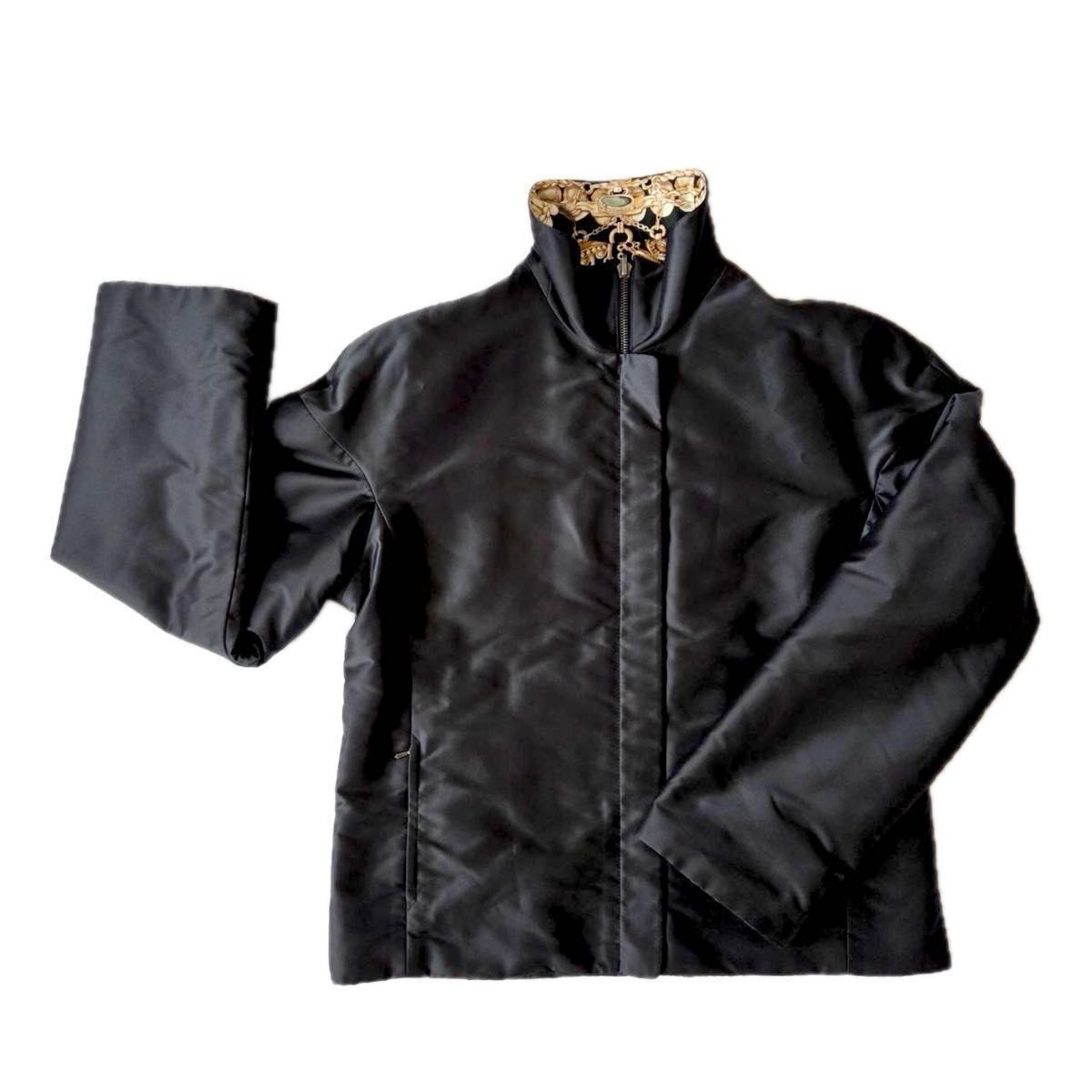 Hermès Margiela Era Reversible Silk Blouson — Gold Baroque Motif, Black Leather Accents, Archive Jacket
