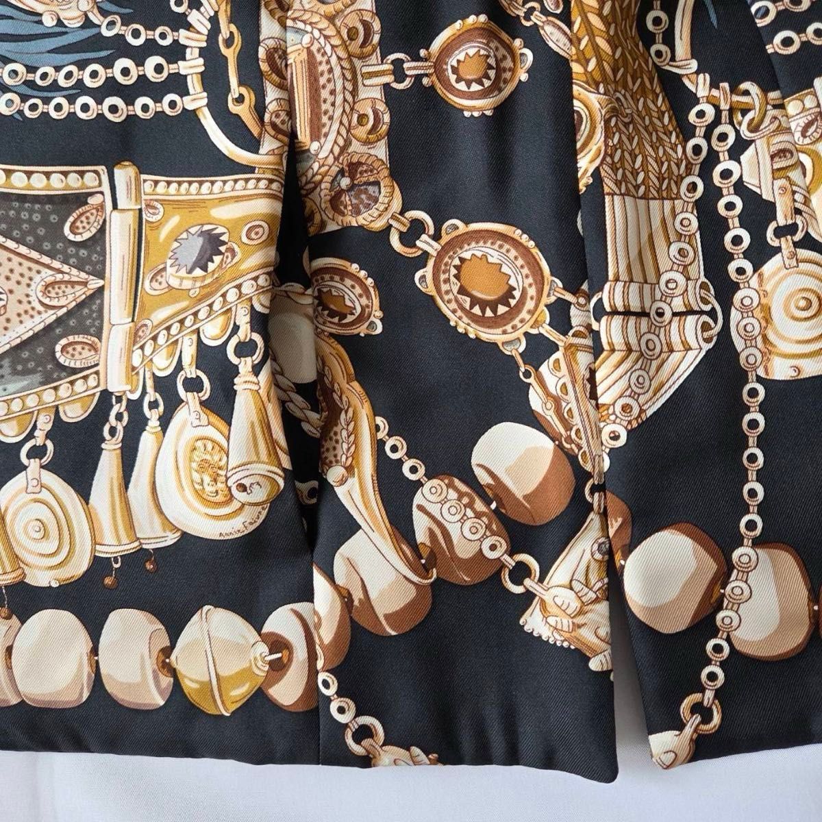 Hermès Margiela Era Reversible Silk Blouson — Gold Baroque Motif, Black Leather Accents, Archive Jacket