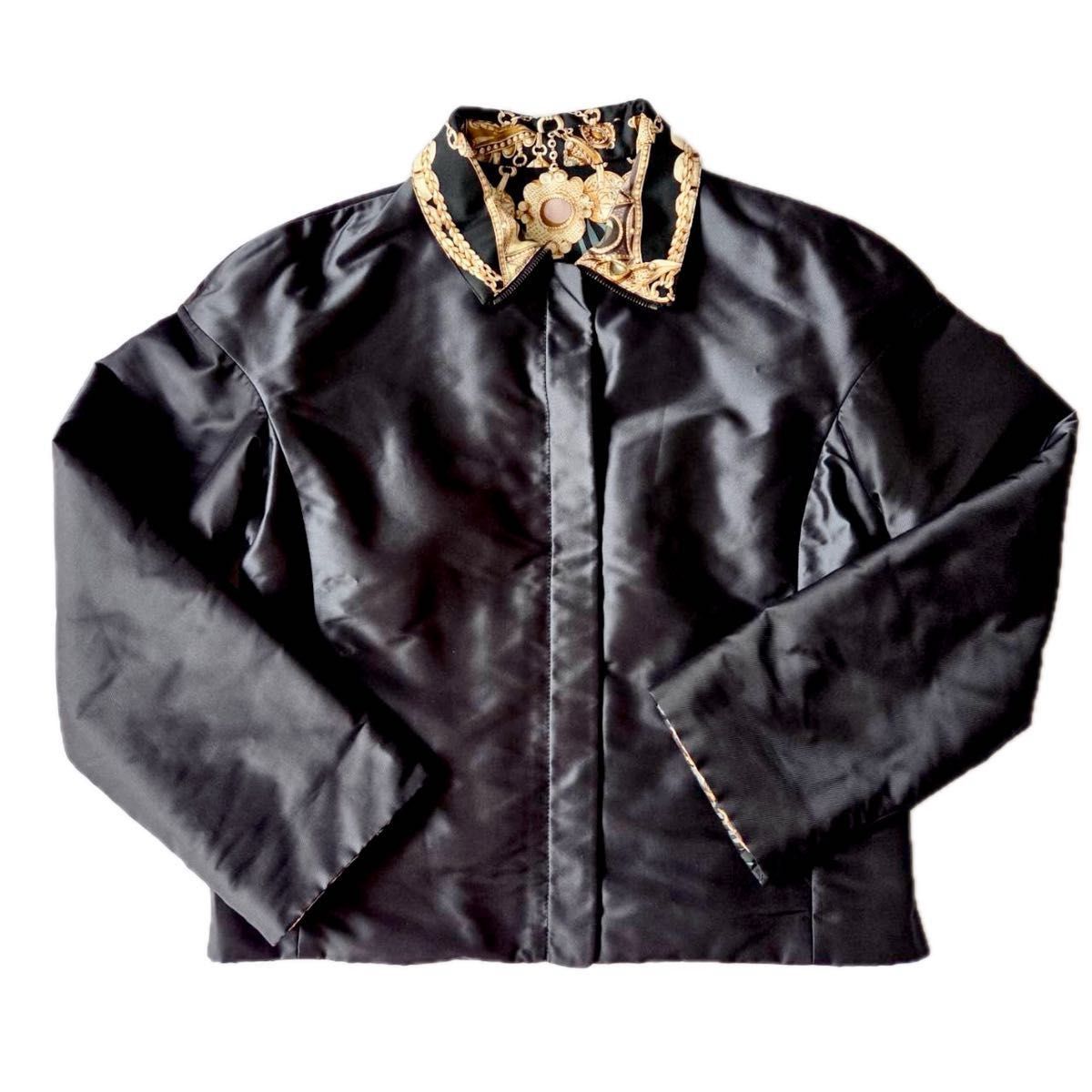 Hermès Margiela Era Reversible Silk Blouson — Gold Baroque Motif, Black Leather Accents, Archive Jacket
