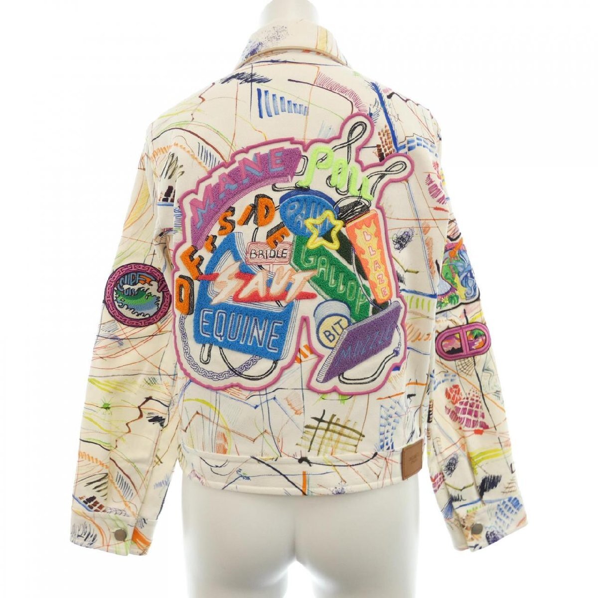 Hermès Multicolor Embroidered Graphic Jacket White Womens Size 34 Artistic Luxury Made in France