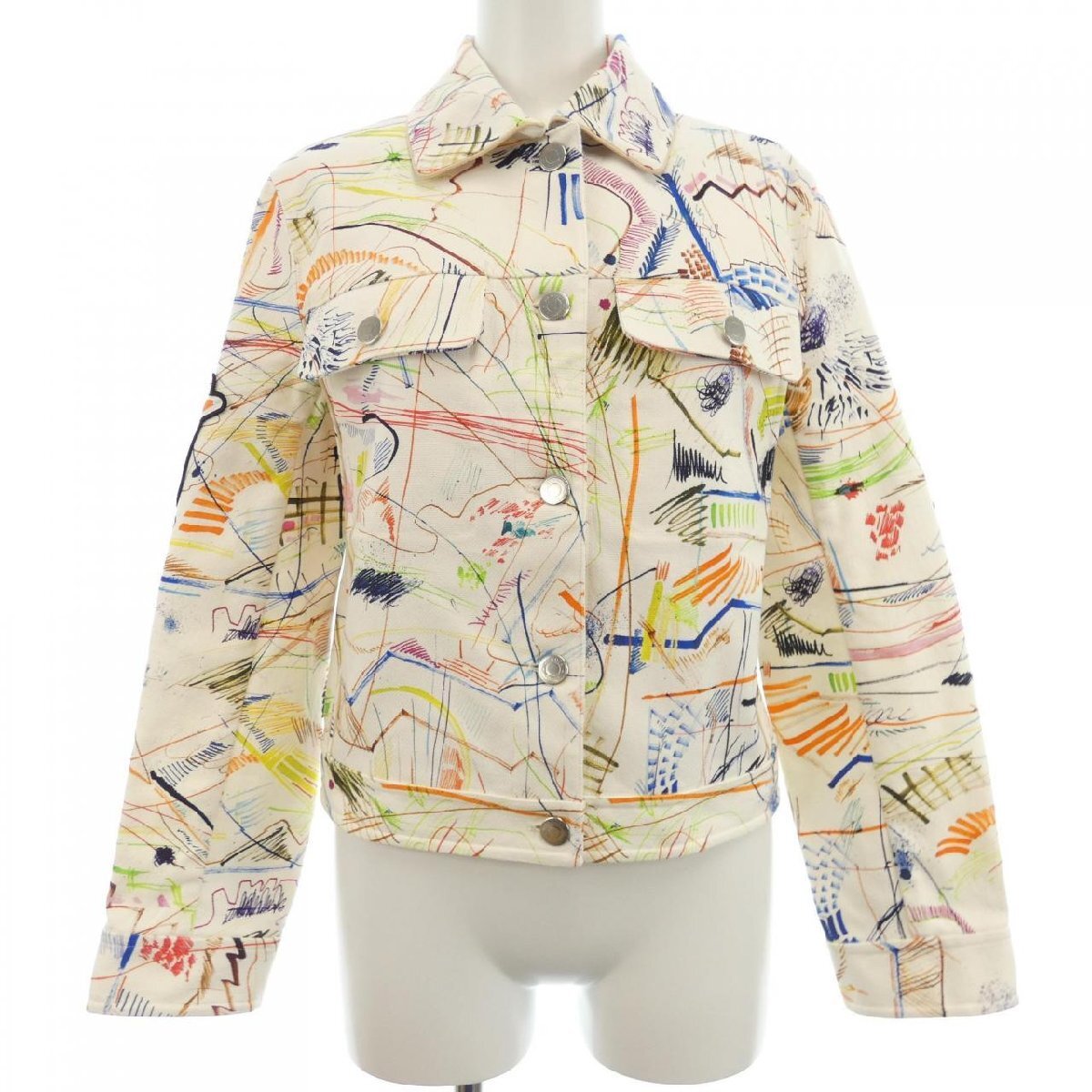 Hermès Multicolor Embroidered Graphic Jacket White Womens Size 34 Artistic Luxury Made in France