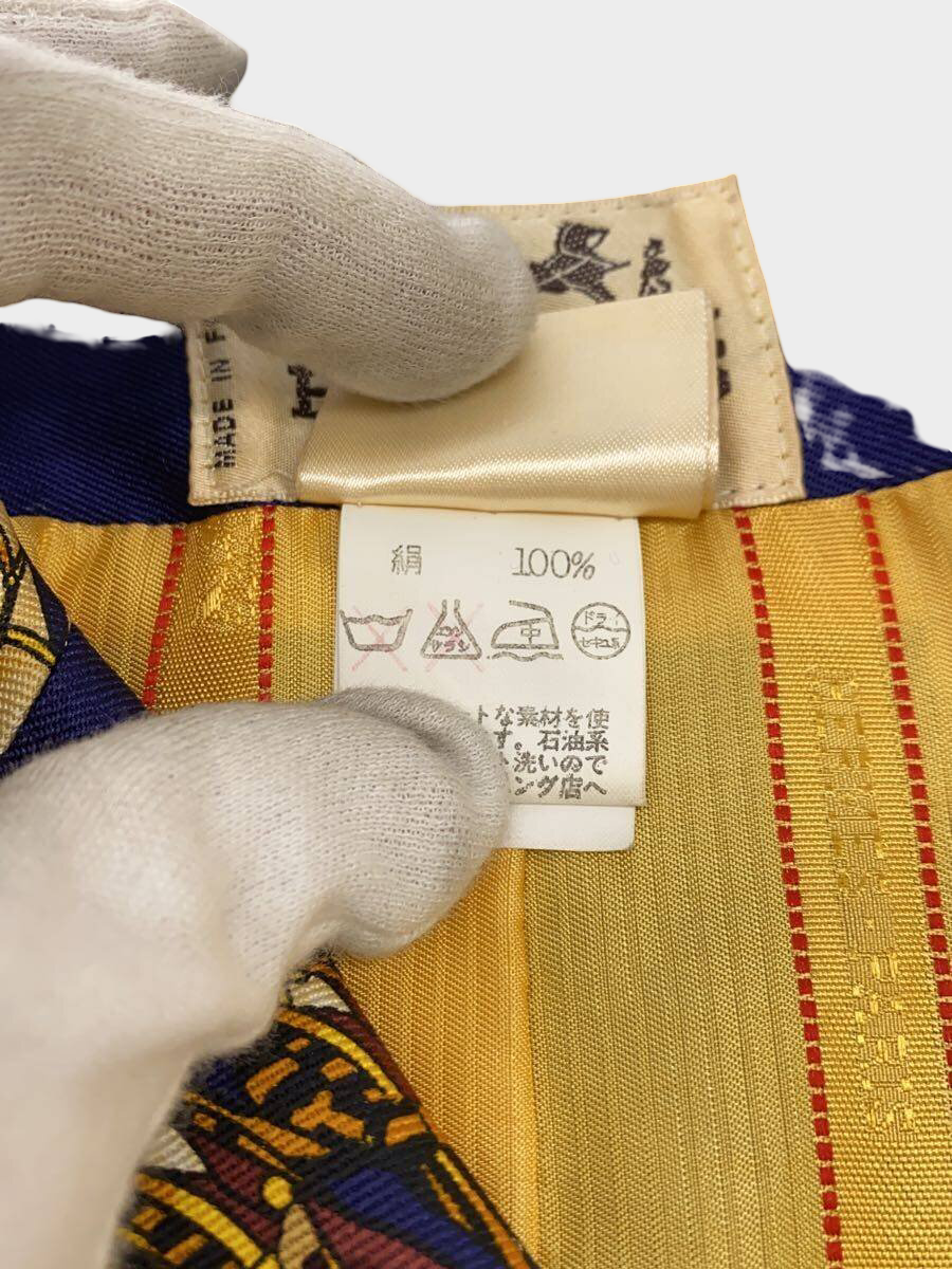 Hermès Navy Silk Scarf Print Tailored Jacket Size 40 Full Narrative Pattern Vintage France