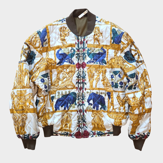 Hermès Reversible Silk Blouson Jacket — Egyptian Carré Motif, Vintage Padded Luxury Bomber