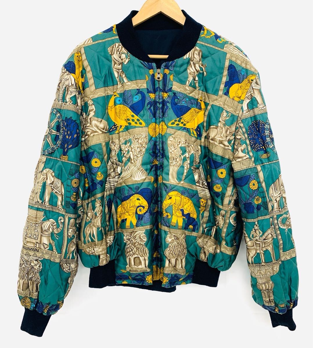 Hermès Reversible Silk Bomber Jacket Egyptian Motif Vintage Archive Designer Jacket Size 52