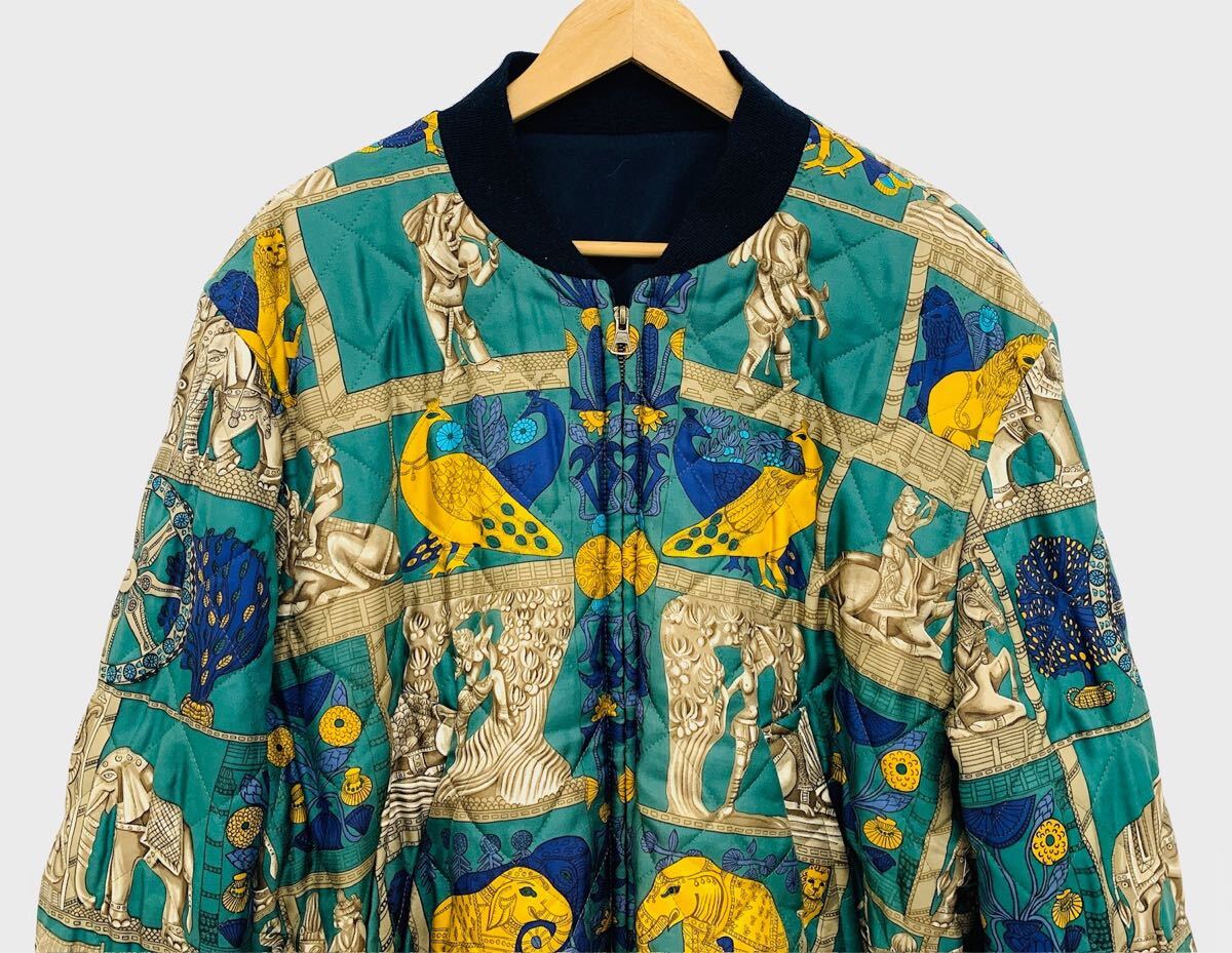 Hermès Reversible Silk Bomber Jacket Egyptian Motif Vintage Archive Designer Jacket Size 52