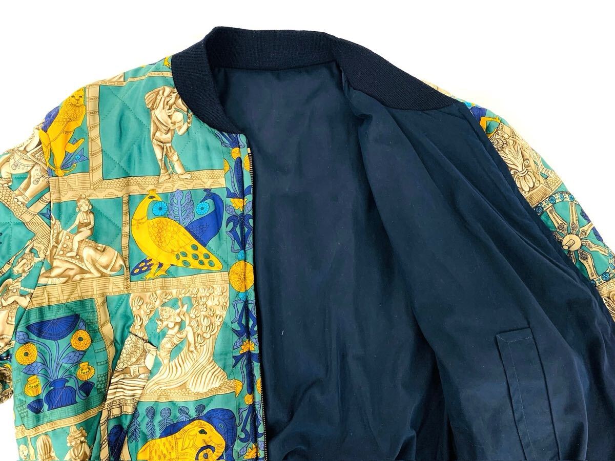 Hermès Reversible Silk Bomber Jacket Egyptian Motif Vintage Archive Designer Jacket Size 52