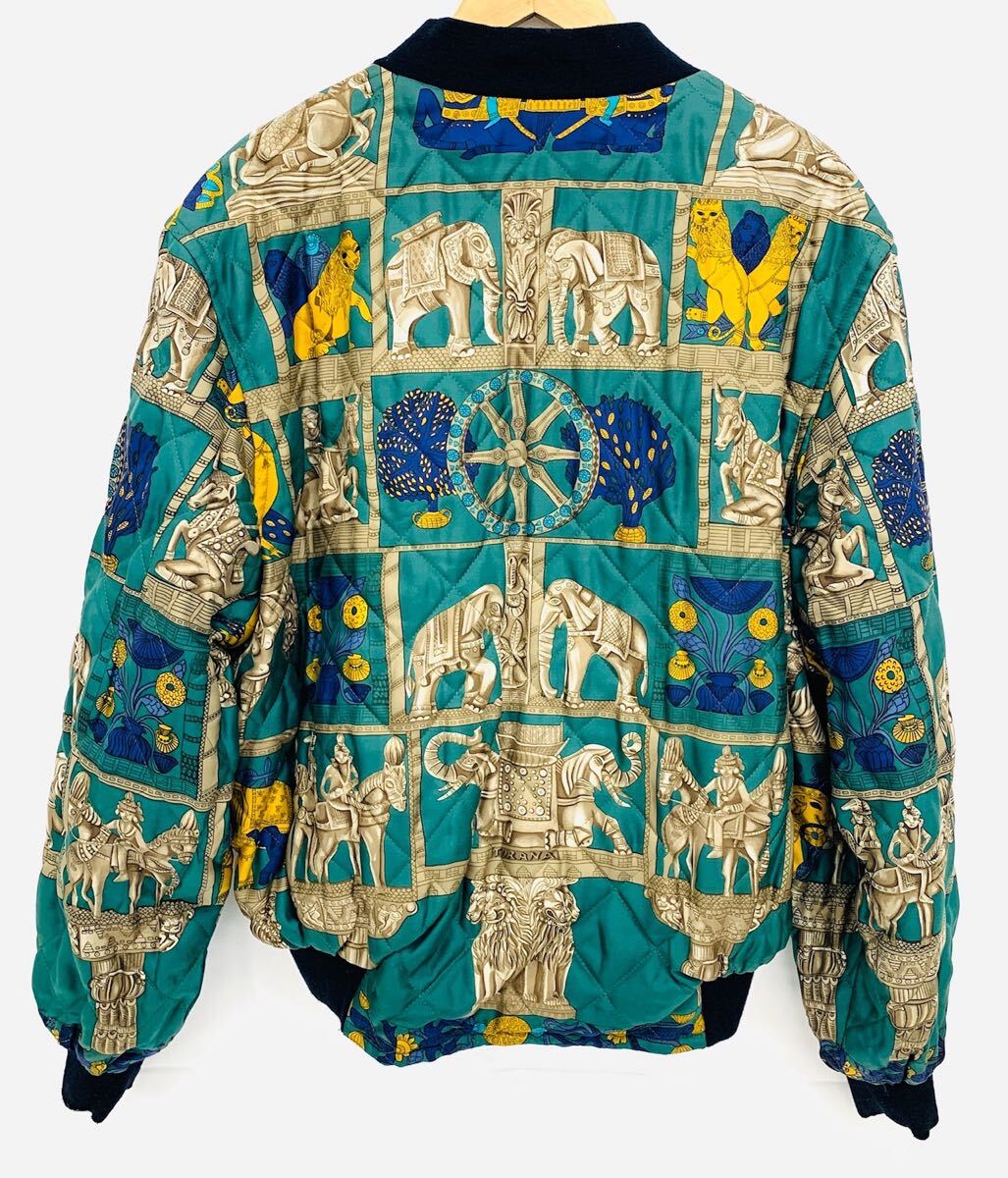 Hermès Reversible Silk Bomber Jacket Egyptian Motif Vintage Archive Designer Jacket Size 52