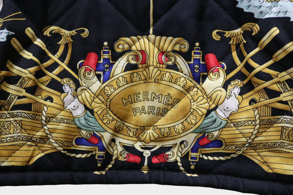 Hermes Vintage Reversible Silk Bomber Jacket Carré Scarf Print Quilted Blouson France