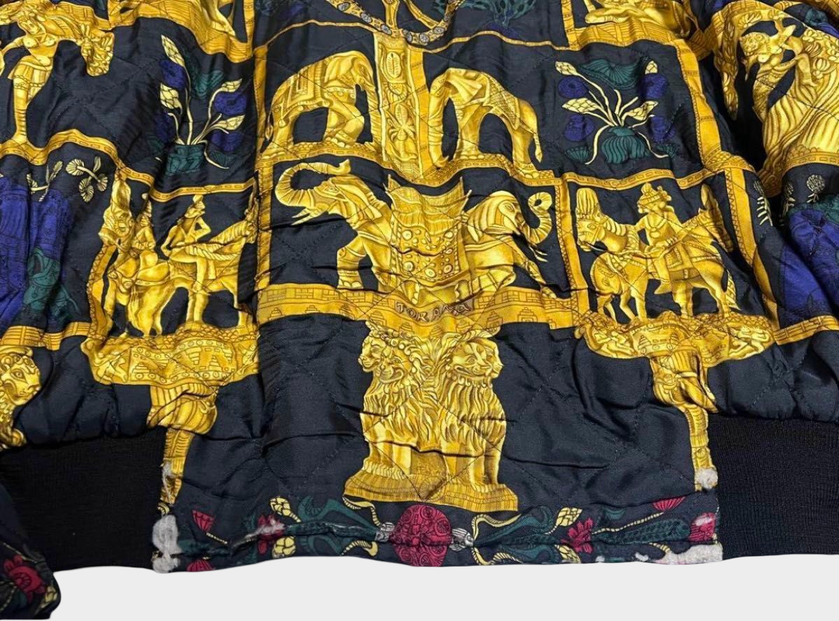 Hermès Vintage Reversible Silk Bomber Jacket Egyptian Motif Torana Design Size 54 Paris Made