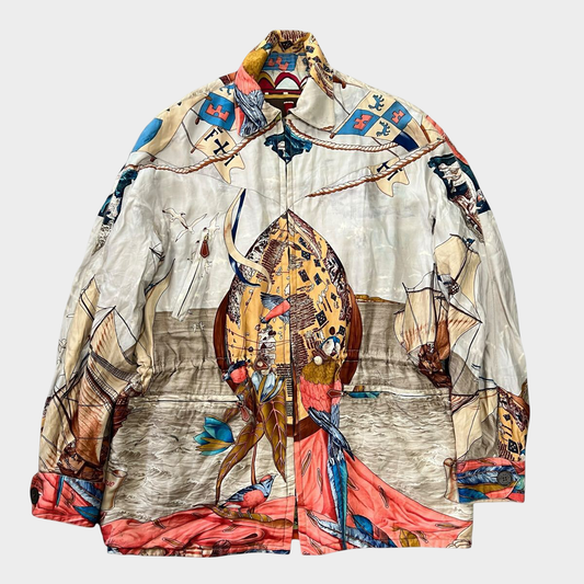 Hermès Archive Silk Jacket “Christophe Colombus” — 1990s Narrative Print, Margiela-Era France