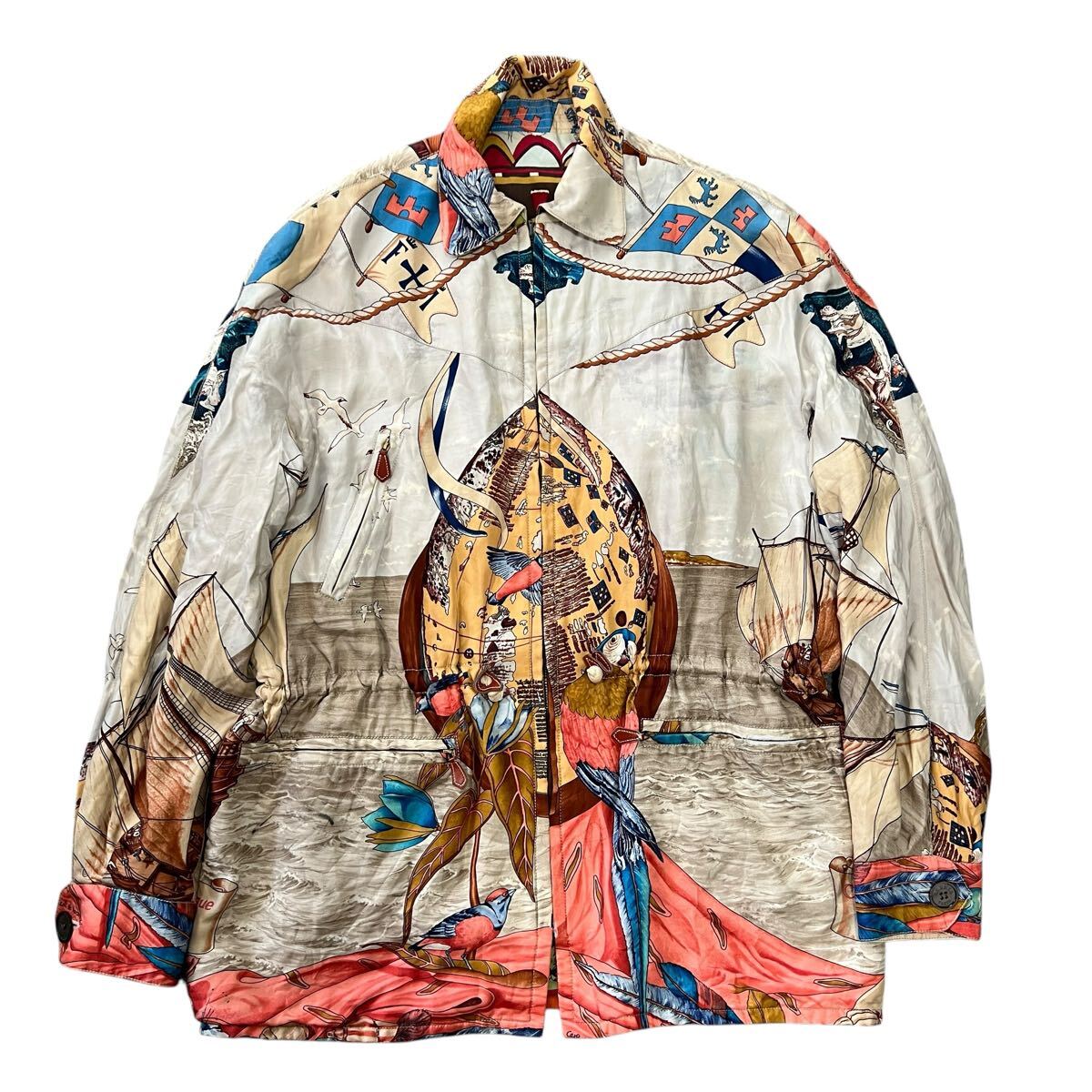 Hermès x Margiela 1990s Silk Christophe Colomb Découvre L’Amérique Jacket Size 36 France