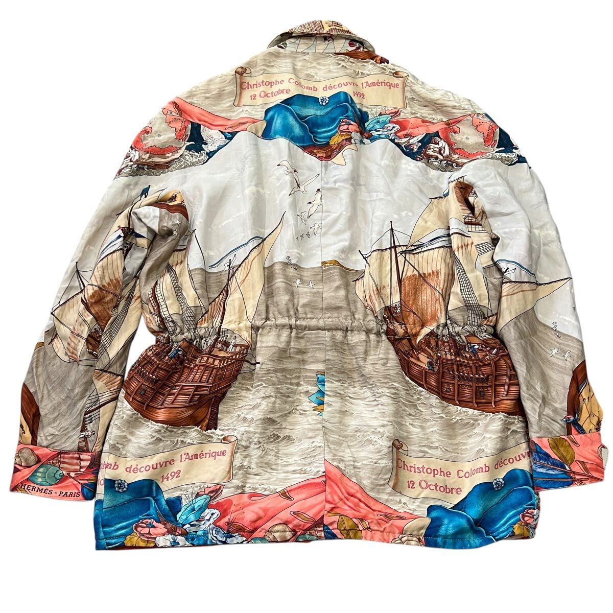 Hermès x Margiela 1990s Silk Christophe Colomb Découvre L’Amérique Jacket Size 36 France