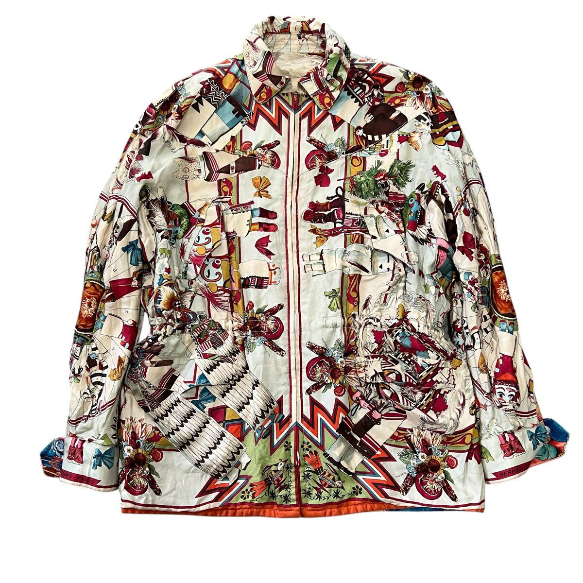 Hermès x Margiela 1990s Silk Christophe Colomb Découvre L’Amérique Jacket Size 36 France