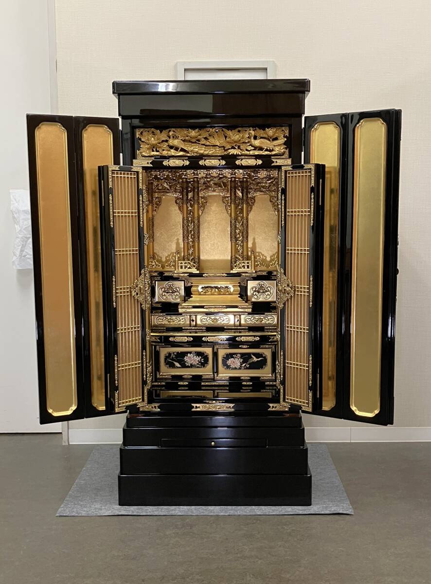 Deadstock High-Grade Otani-ha Black Lacquer Gold Butsudan — Multi-Tier Guden Sanctuary Architecture (Approx. 130 cm Height) — Upper Domestic Shrine Class