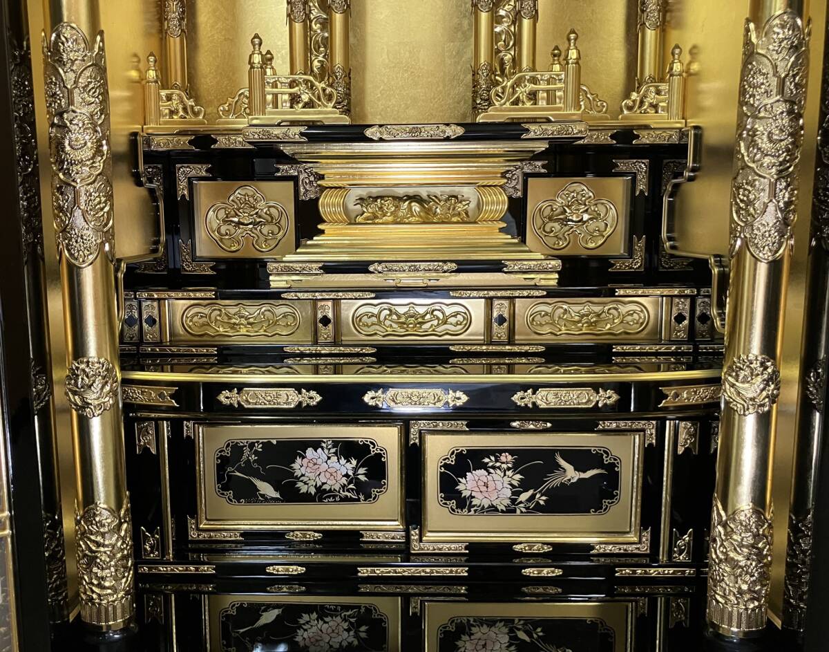 Deadstock High-Grade Otani-ha Black Lacquer Gold Butsudan — Multi-Tier Guden Sanctuary Architecture (Approx. 130 cm Height) — Upper Domestic Shrine Class