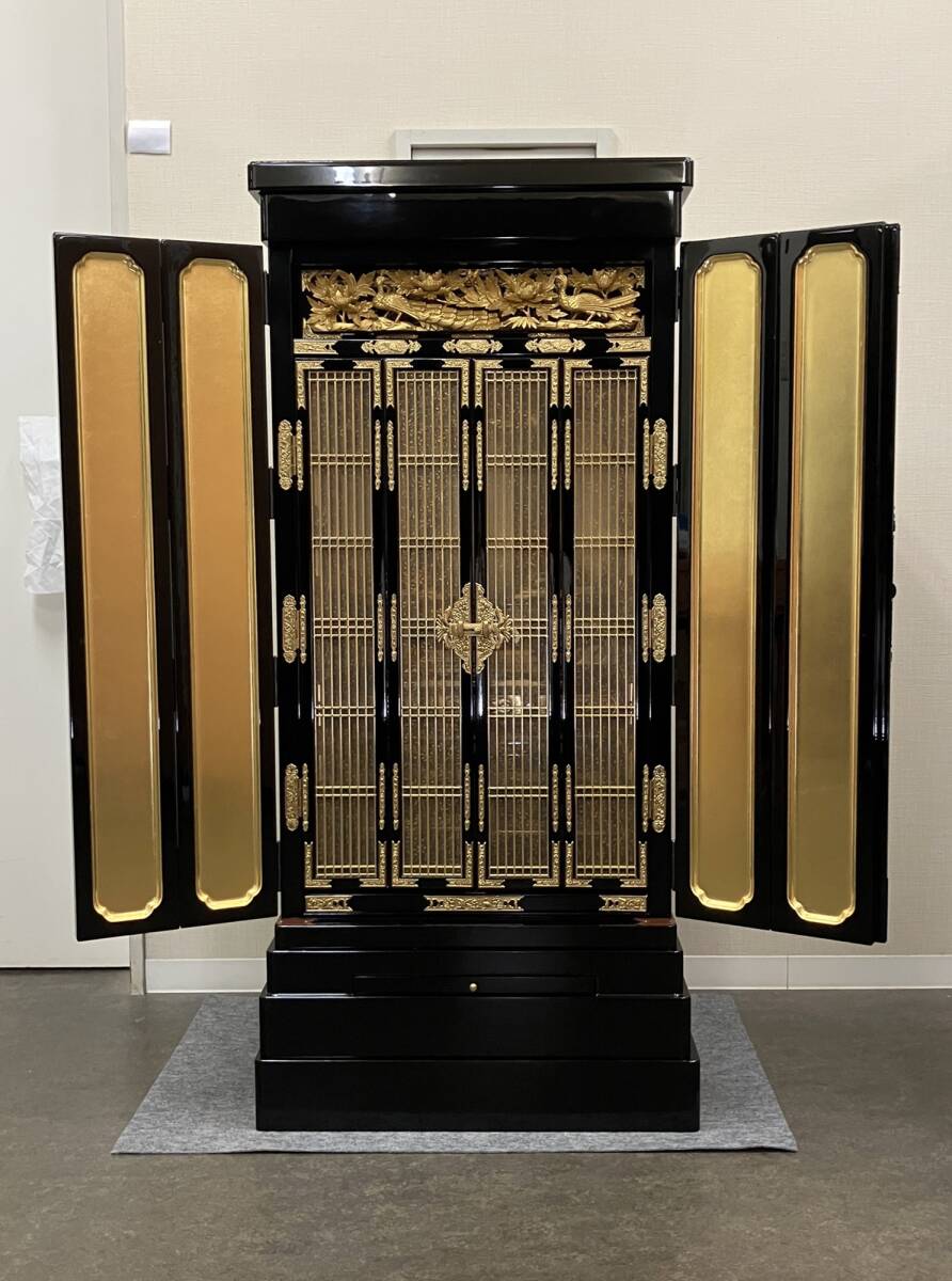Deadstock High-Grade Otani-ha Black Lacquer Gold Butsudan — Multi-Tier Guden Sanctuary Architecture (Approx. 130 cm Height) — Upper Domestic Shrine Class
