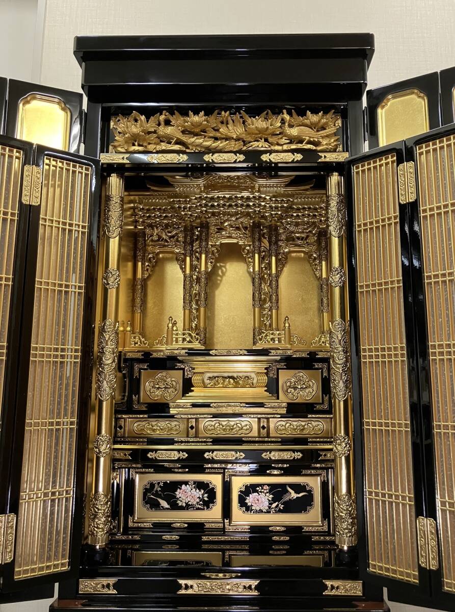Deadstock High-Grade Otani-ha Black Lacquer Gold Butsudan — Multi-Tier Guden Sanctuary Architecture (Approx. 130 cm Height) — Upper Domestic Shrine Class