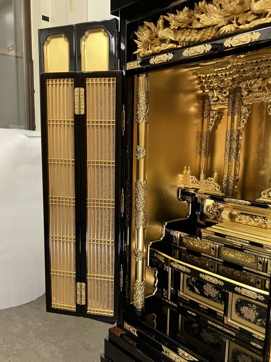 Deadstock High-Grade Otani-ha Black Lacquer Gold Butsudan — Multi-Tier Guden Sanctuary Architecture (Approx. 130 cm Height) — Upper Domestic Shrine Class