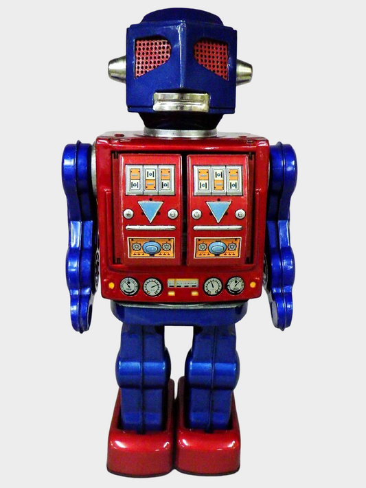 Horikawa NEW SPACE KING Tin Robot Japan — Showa Battery Robot with Light-Up Chest
