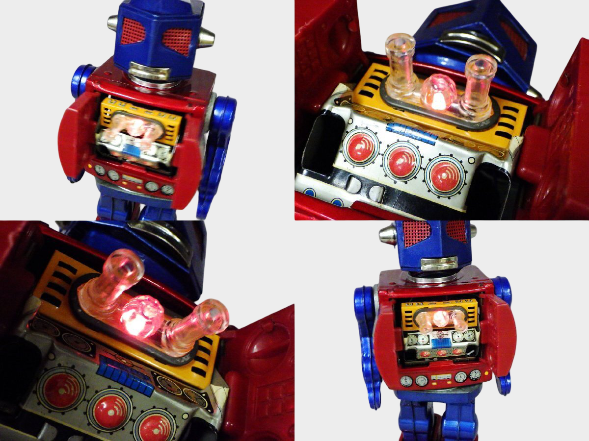 Horikawa NEW SPACE KING Tin Robot Japan — Showa Battery Robot with Light-Up Chest