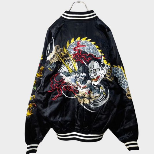 Hoshihime Sukajan Jacket — Dragon & Fierce Deity Embroidery, Japanese Souvenir Bomber 3L