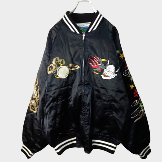 Hoshihime Sukajan Jacket — Dragon & Fierce Deity Embroidery, Japanese Souvenir Bomber 3L