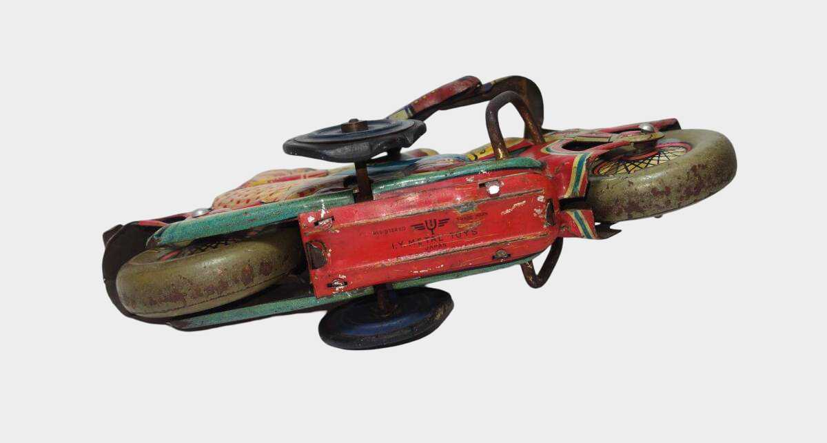 Vintage I.Y. Metal Toys Romance Motorcycle 1953 Tin Toy Japan Showa 28 Two Riders Rare