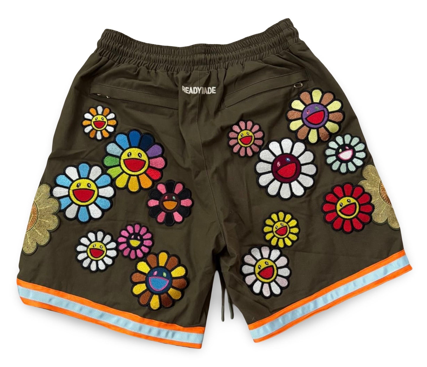 READYMADE × Takashi Murakami Flower Embroidered Basketball Shorts UVERworld TAKUYA∞ Collab Rare Army Khaki Men’s M