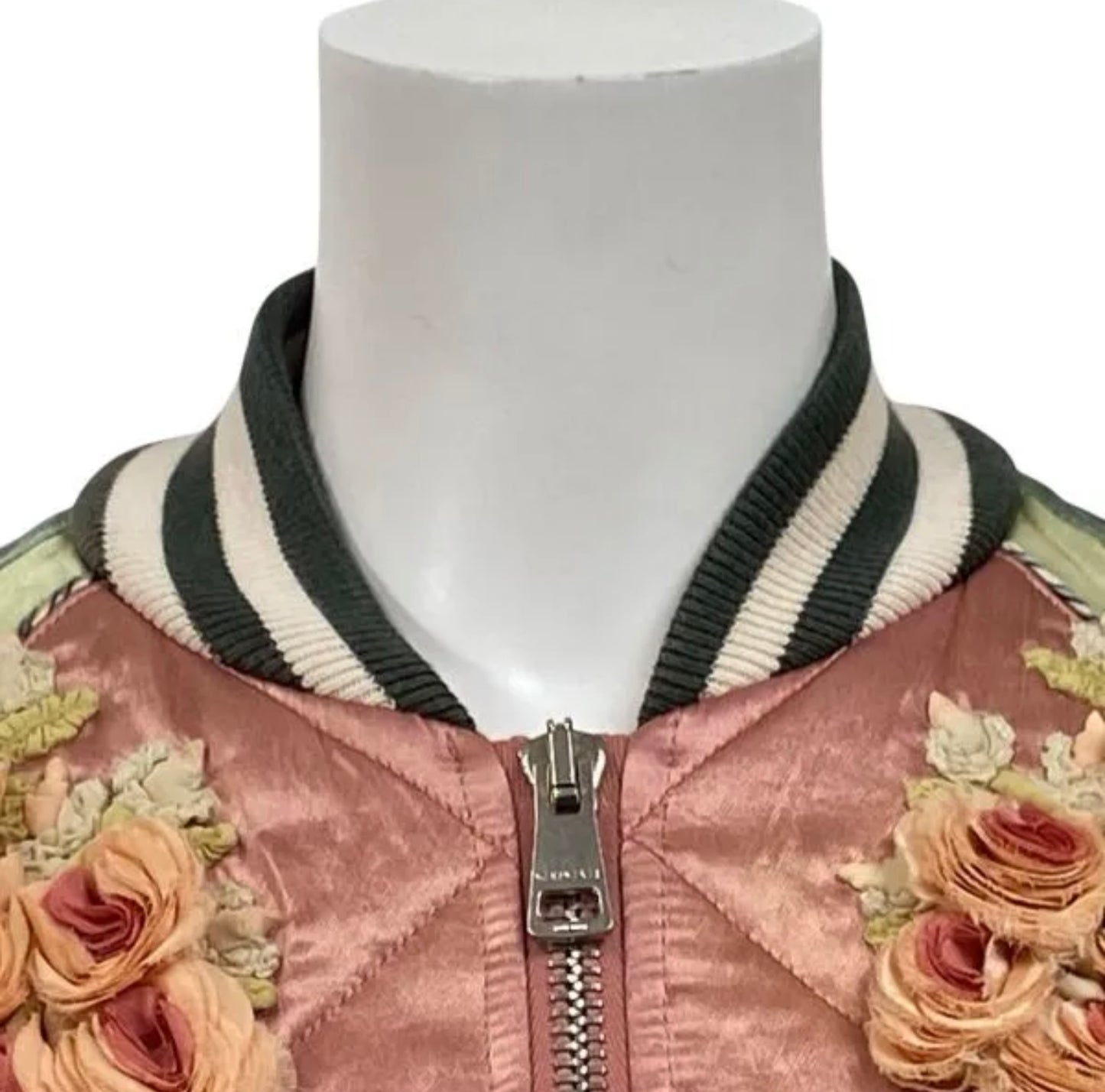 Gucci 17AW Quilted Sukajan Bomber | Rare Ukiyo-e Embroidery, Pearl Logo, Pink Green Satin Jacket | Luxury Collector’s Piece Made in Italy