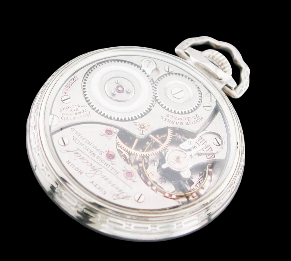 Illinois Bunn Special 23J 60-Hour Railroad Pocket Watch – 14KWGF Skeleton Case – Private Dial – Rare Antique Railroad Chronometer VA Grade